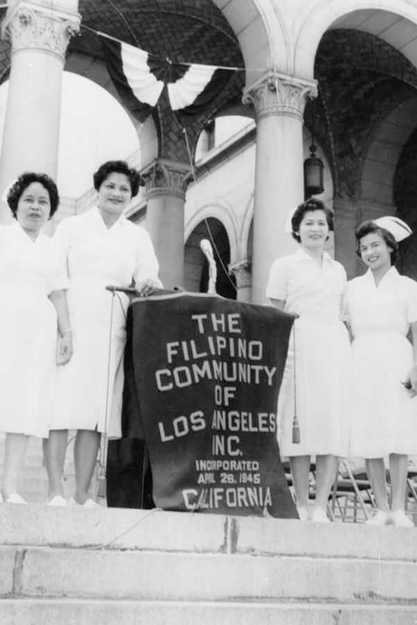 Dolores Ramolete with fellow nurses at an event held at City Hall.