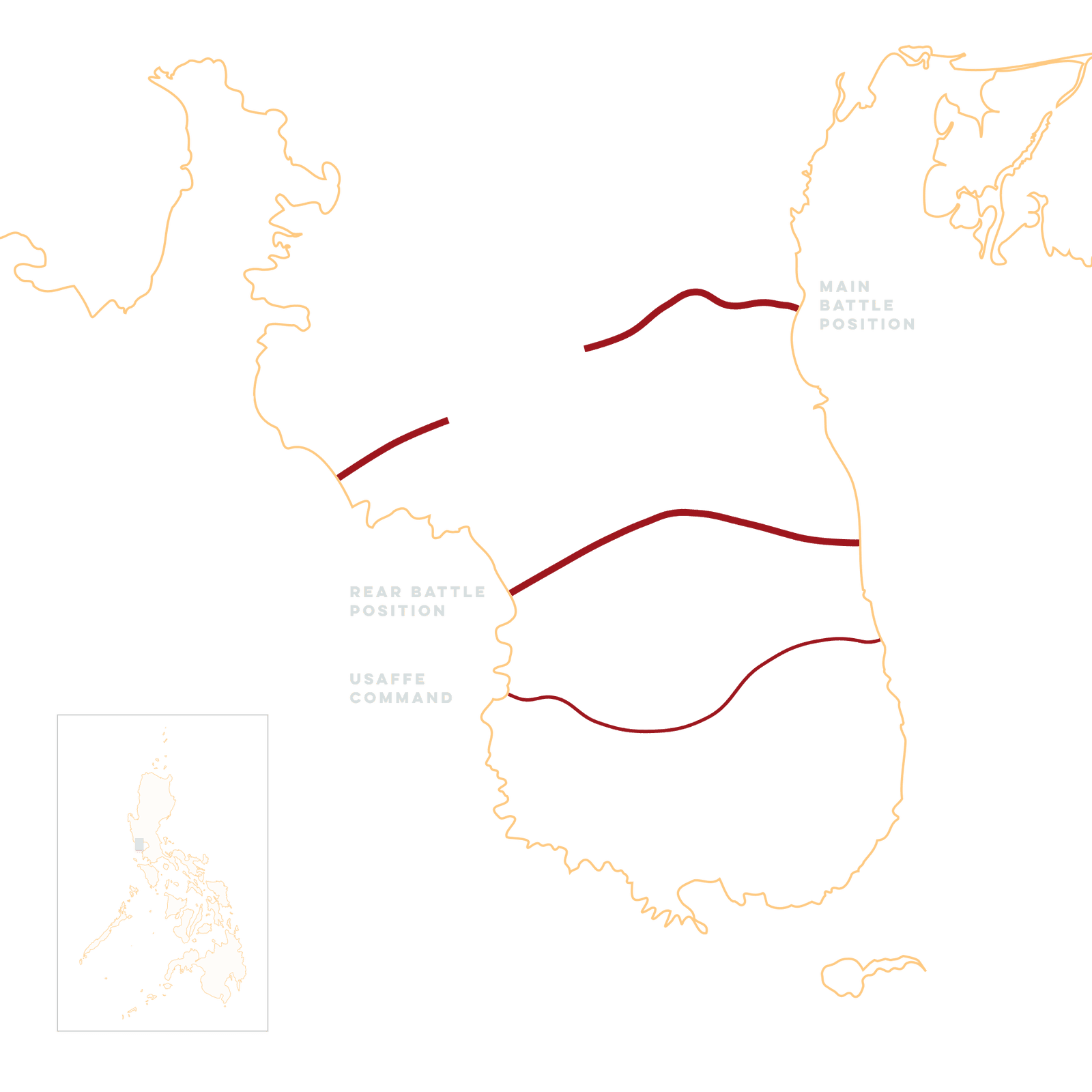 Map of Bataan Peninsula showing military routes